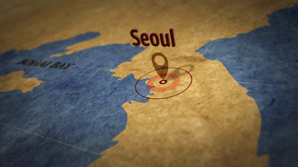 Wall Mural - Seoul on retro map