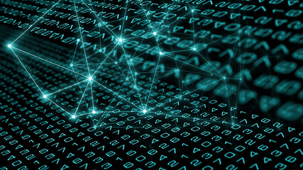 Wall Mural - computer cyber world, circle dots and lines algorithm