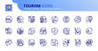 Simple set of outline icons about tourism and travel