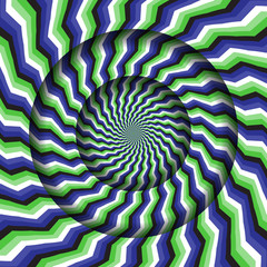 Wall Mural - Abstract round frame with a rotating green blue stripes pattern. Optical illusion hypnotic background.