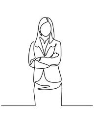 continuous line drawing of businesswoman standing. Isolated over white background. Vector  G