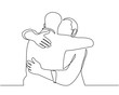 Continuous line drawings of cheerful friends embracing each other. Two young guys hugging each other. Feel happy friends meet with hugs isolated on white background. hugging. embracing. Vector