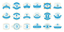Oktoberfest Badges And Labels Set Vintage Typographic Design Vector Templates. Willkommen