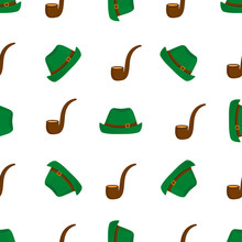 Smoking Pipe And Green Hat. Vector Illustration Vector Seamless Pattern.