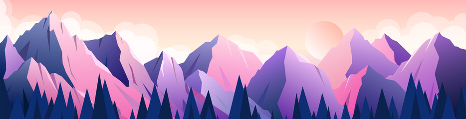  Flat mountain  landscape. Color mountains, abstract shapes, modern background, vector design Illustration for you project