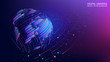 © vit_mar - Violet and blue futuristic background with planet Earth created by brush strokes. Map of the planet. World map. Global social network. Future. Vector. Internet and technology. Plexus background.