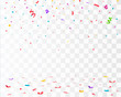© ket4up - Confetti background. Red, blue and yellow confetti isolated on transparent background. Falling confetti.