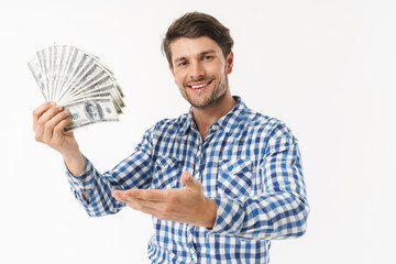 Poster - Attractive young brunette man wearing plaid shirt