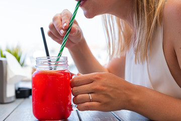 Refreshing strawberry lemonade at a terrace