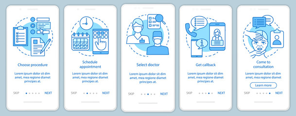 Wall Mural - plastic surgery center onboarding mobile app page screen with linear concepts