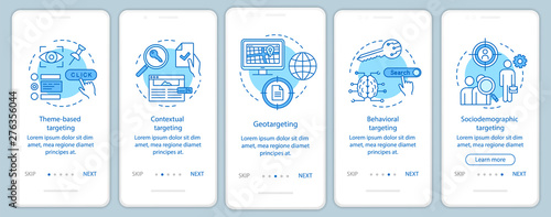 Cuadros en Lienzo Targeting types blue onboarding mobile app page screen vector template