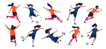 Girl Power. Woman Soccer Players. Football Vector Illustration.
