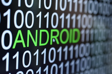 the binary code number background with android word in green color