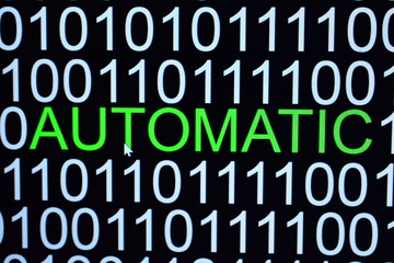 the binary code number background with automatic word green color