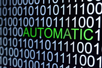 the binary code number background with automatic word green color