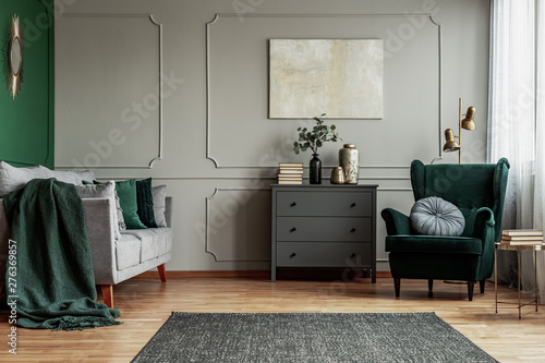 Abstract Painting On Grey Wall O Contemporary Living Room