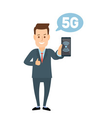 man holding smartphone 5g wireless network technology
