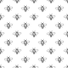 Canvas Print - Seamless pattern Handdrawn doodle bee icon. Hand drawn black bee sketch. Sign symbol. Decoration element. White background. Isolated. Flat design. Vector illustration