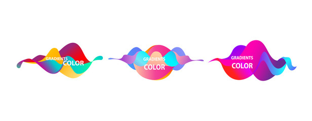 Wavy multicolored abstract elements set. Dynamical colored forms and lines. Flowing liquid shapes banners. Template for design of logo, flyer, presentation, vector illustration