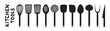 Black plastic Kitchenware isolated on white background. Vector kitchen utensils design elements for web, culinary infographic, brochure, restaurant presentation. Flat illustration of cooking tools. Bl