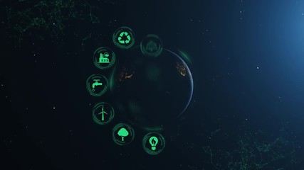 Wall Mural - earth green energy infographics full orb night green icons place your own text