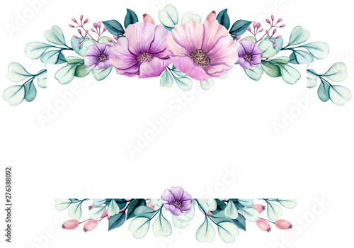 Card Template with Watercolor Foliage and Flowers