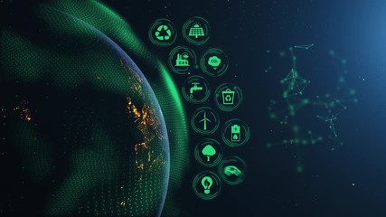 Wall Mural - earth green energy infographics half orb night green icons place your own text