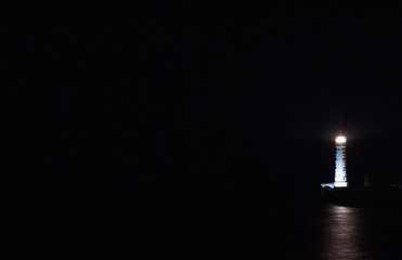 Tarkhankut lighthouse in Crimea at night, night landscape