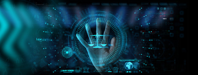 Legal advice technology service concept with business hand working with modern Ui computer.
