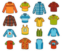 Vector Set Of Shirts, Collection Of Cartoon Clothes