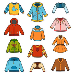 Wall Mural - Vector set of shirts, color collection of sweaters, jumpers and coats