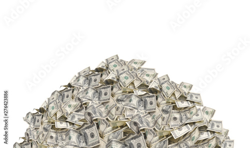Cuadros en Lienzo Pile with american one hundred dollar bills isolated on white background