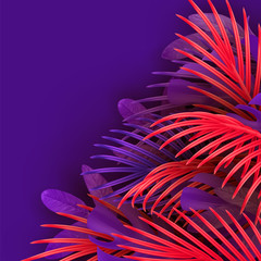 Wall Mural - tropical leaf background. branch palm realistic. leaves and branches of palm trees. orange and viole