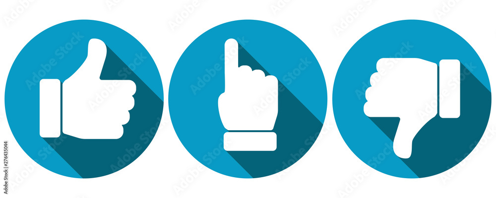 Symbols for thumbs up, pointing finger and thumbs down - obrazy, fototapety, plakaty 