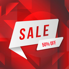 Poster - Abstract sale promo banner with red geometric background.