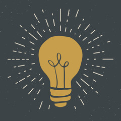 Wall Mural - light bulb symbol vintage label, grunge textured retro badge, typography design vector illustration