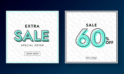 Poster - Trendy sale square banner geometric design. Abstract promo poster with 60% off discount. Typographic pattern background.