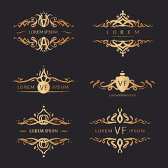 Arabic vector set of gold frames and lines of art design template