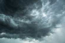 Motion Of Dark Sky And Black Clouds, Dramatic Cumulonimbus Cloud With Rainy
