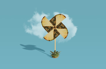 Wall Mural - Summer concept for pineapple. Slices of pineapple in the form of a pinwheel 