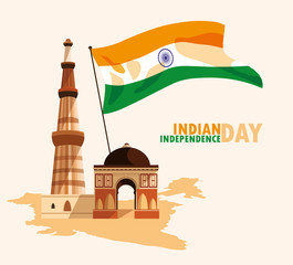 Wall Mural - indian independence day poster with flag and jama masjid