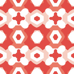 Wall Mural - Geometric puzzle mosaic seamless pattern in vibrant orange red and white. Abstract shapes unite to create an eye catching design for fashion, home decor, textiles and paper. Bold and vibrant vector.