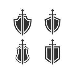 Poster - shield icon set template black color editable. sword conception with shield symbol vector sign isolated on white background. Simple logo vector illustration for graphic and web design.