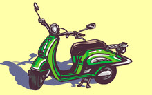 Illustration With Retro Scooter Mini Bike