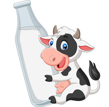 Cartoon Baby Cow With Milk Bottle