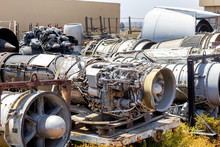 The Ruins Of Several Retired Aircraft Engines And Parts 