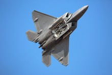 Hillsboro, Oregon \ USA - 21 September 2014: A US Air Force F-22 Raptor Performs A Demo At Airshow With Open Internal Weapon Bay