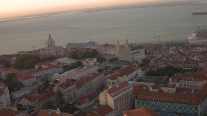 Wall Mural - St. George castle, Lisbon, Portugal, Europe. 4k aerial drone view