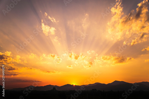 Foto  Sunset behind the mountain Northern nature