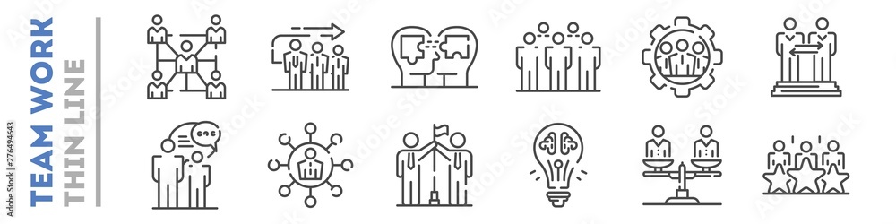 Set of thin line icons about team work isolated on white. Outline human ...